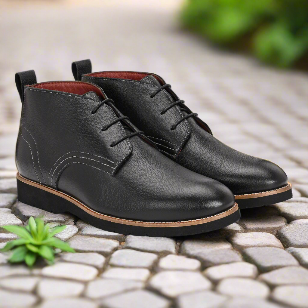 Black Genuine Leather Semi-Formal Ultra Light LaceUp Boots with Antiskid Comfort For Professionals | Vorth 45161-P Black