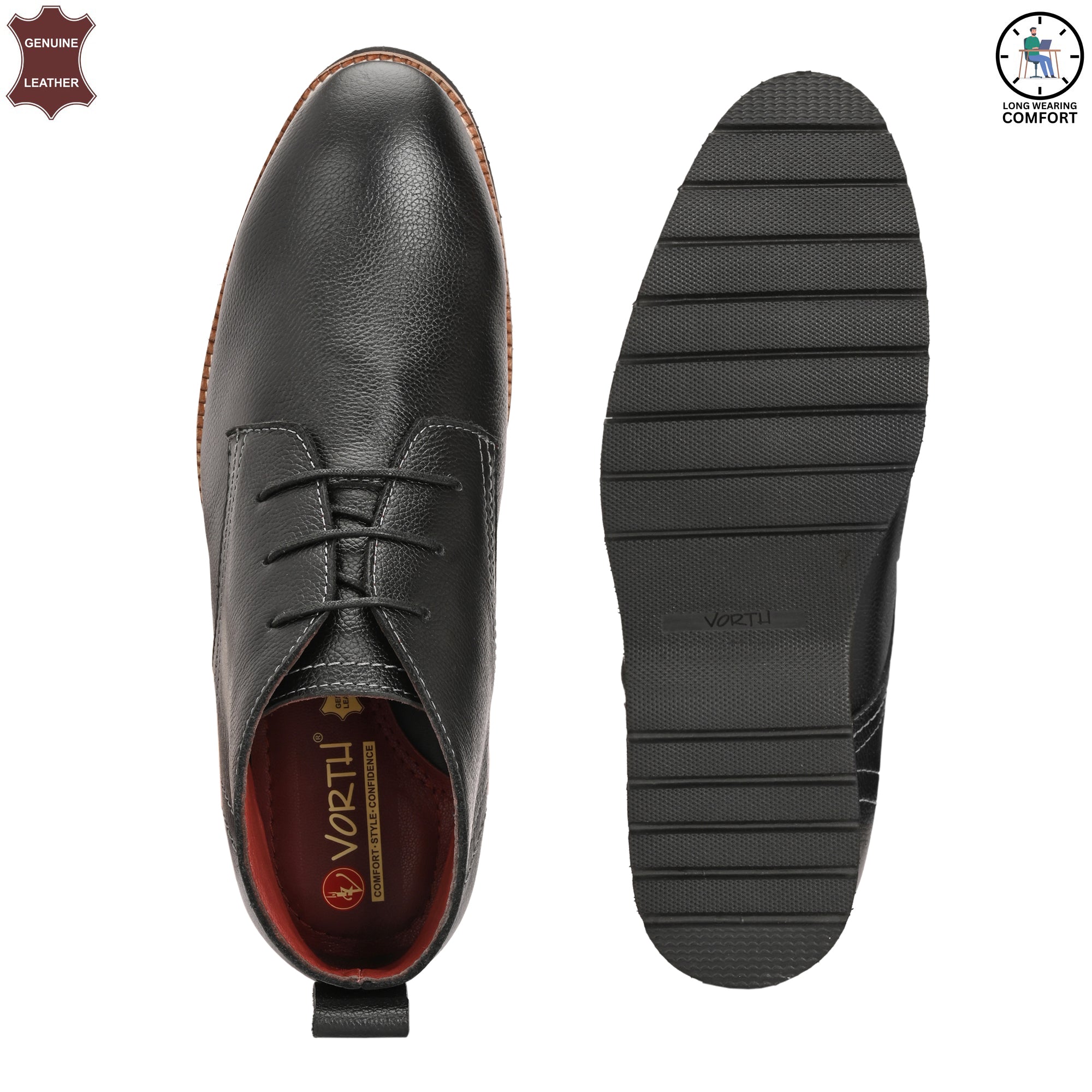 Black Genuine Leather Semi-Formal Ultra Light LaceUp Boots with Antiskid Comfort For Professionals | Vorth 45161-P Black