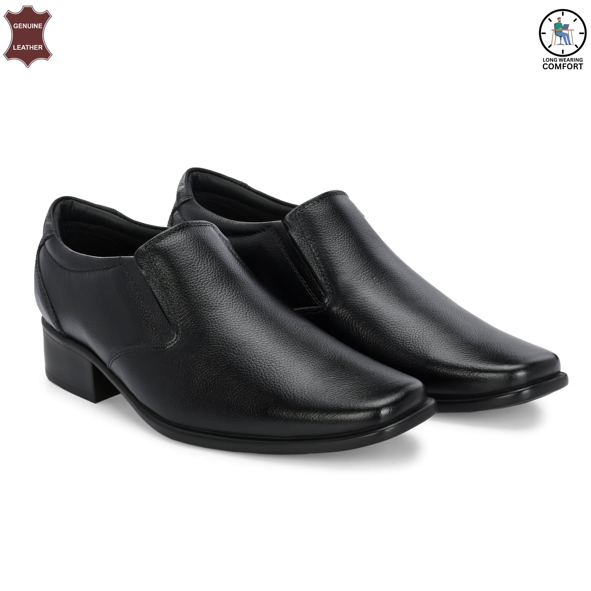 Comfortable High Heel Genuine Leather Black Slip on Shoes for Men | Vorth 1914401 Black