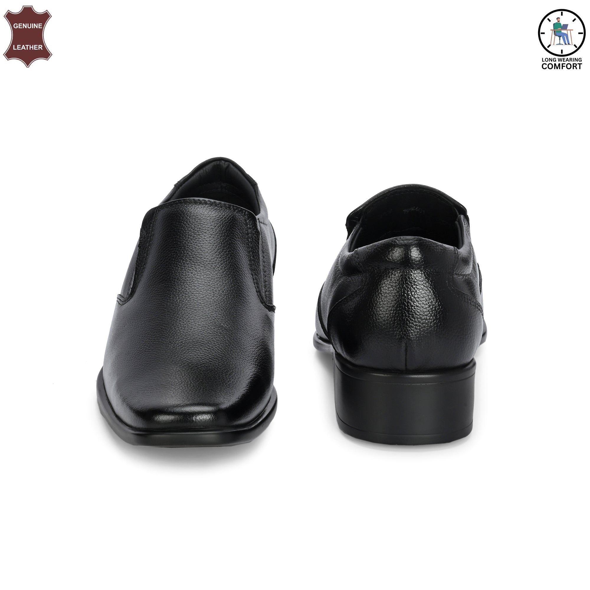 Comfortable High Heel Genuine Leather Black Slip on Shoes for Men | Vorth 1914401 Black