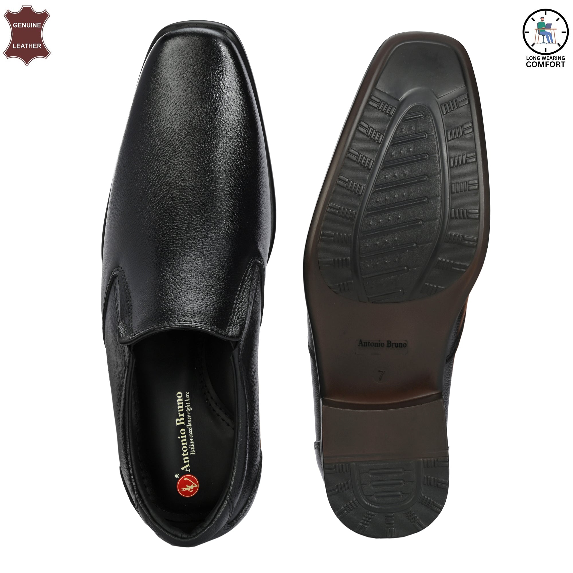 Comfortable High Heel Genuine Leather Black Slip on Shoes for Men | Vorth 1914401 Black