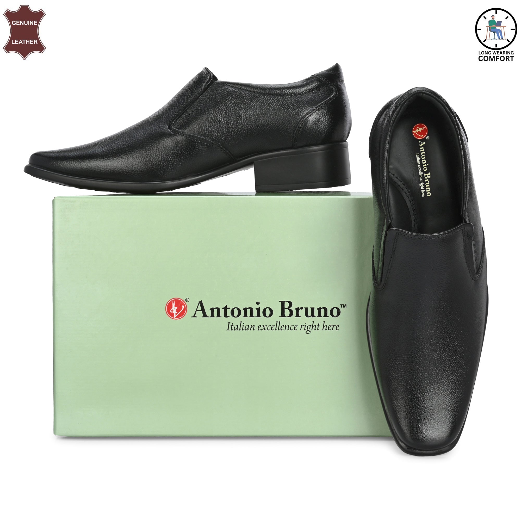 Comfortable High Heel Genuine Leather Black Slip on Shoes for Men | Vorth 1914401 Black