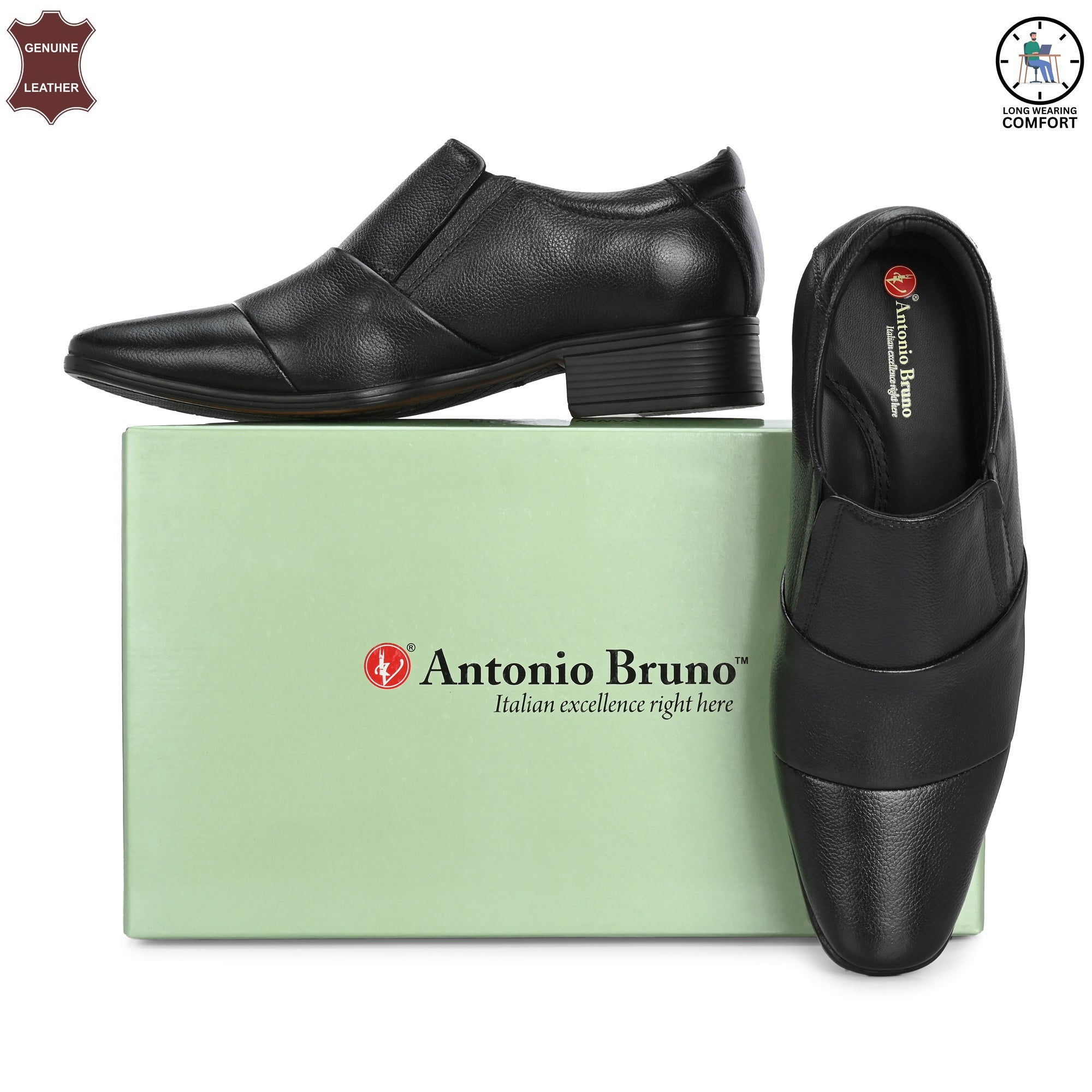 Comfortable Genuine Leather Black Slip on Shoes for Men | Antonio Bruno 1944404 Black