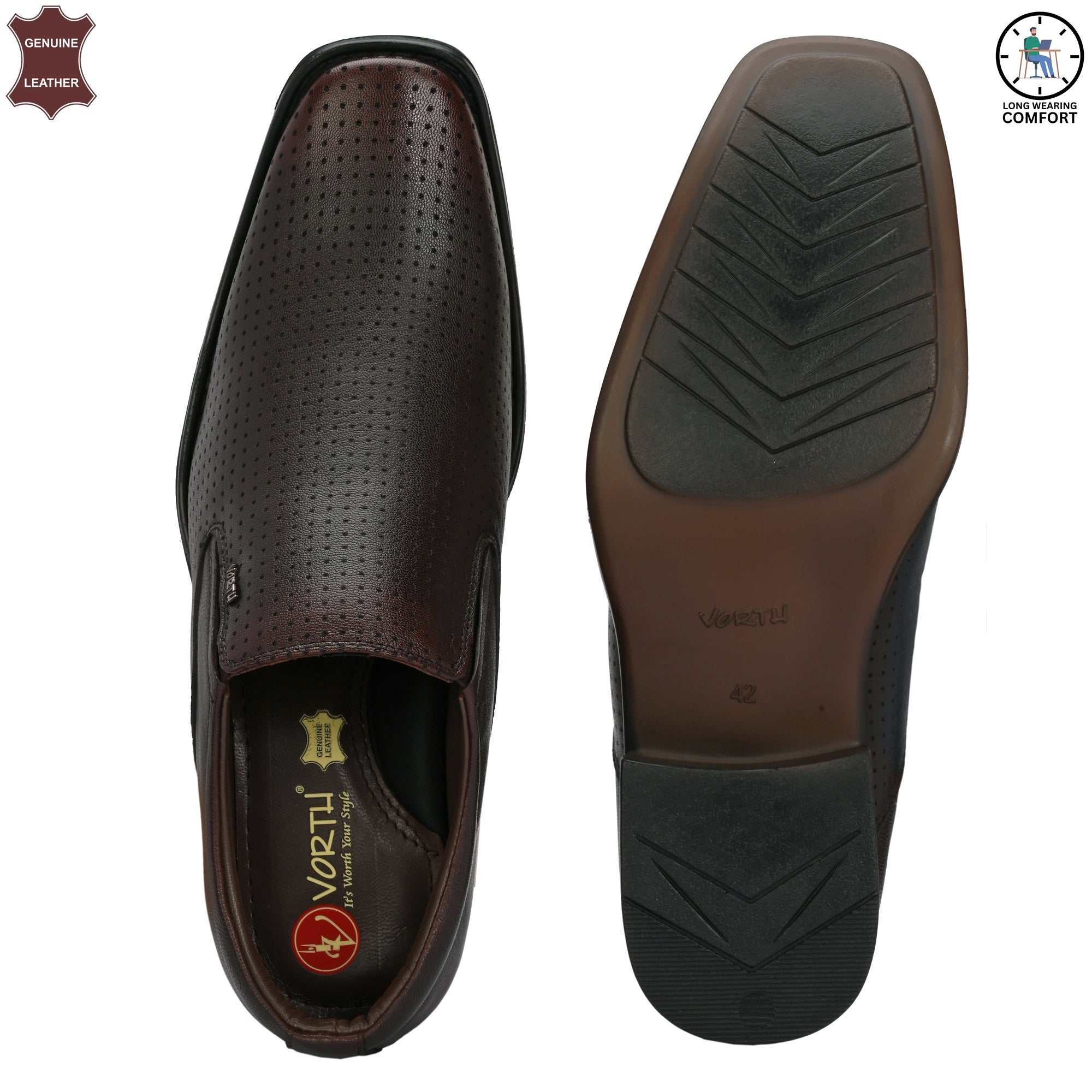 Men’s Brown Slip-on Shoes (44360) | Brown Leather Shoes | Vorth