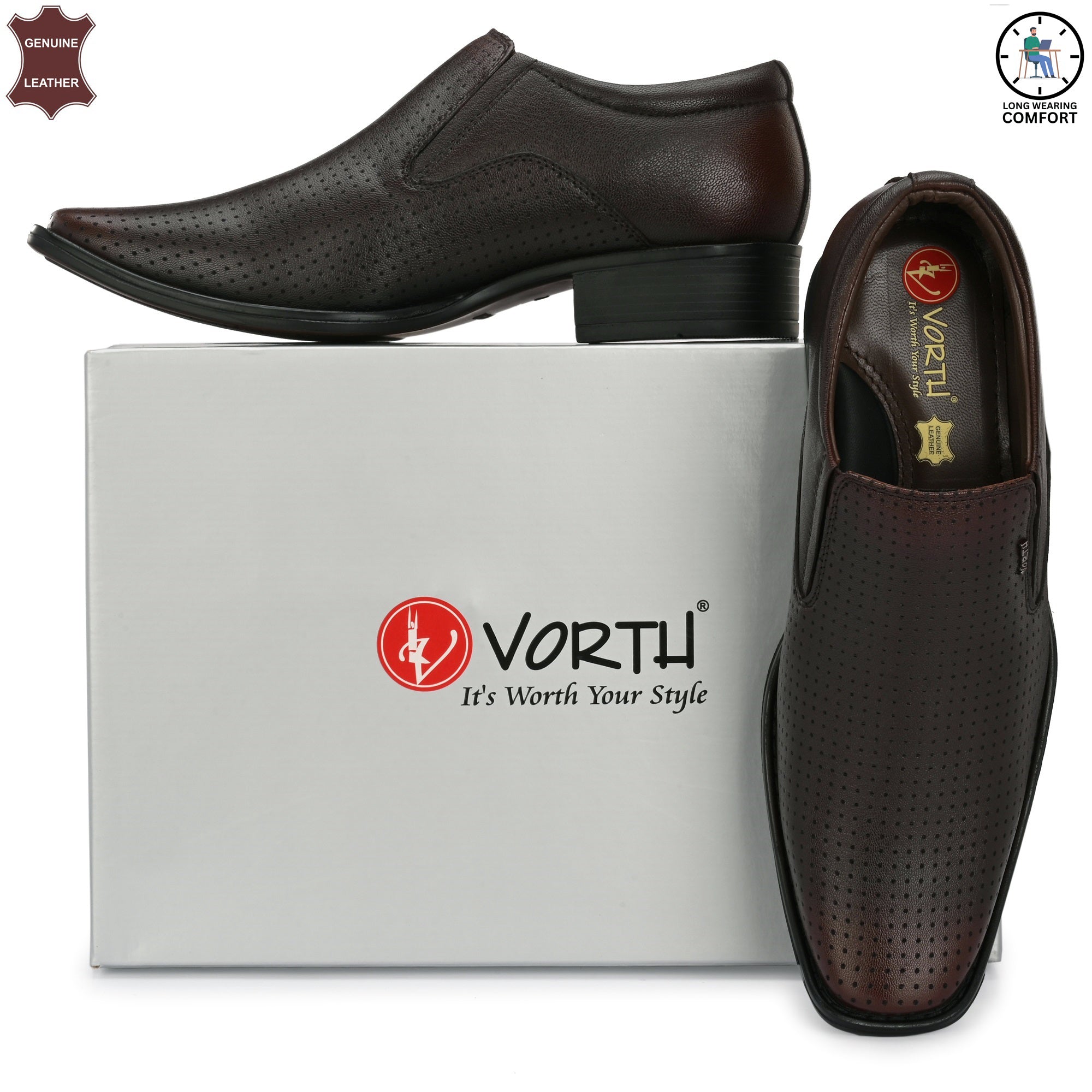 Men’s Brown Slip-on Shoes (44360) | Brown Leather Shoes | Vorth