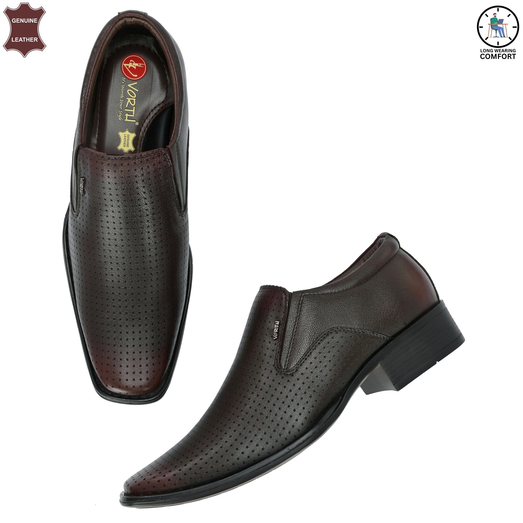 Men’s Brown Slip-on Shoes (44360) | Brown Leather Shoes | Vorth