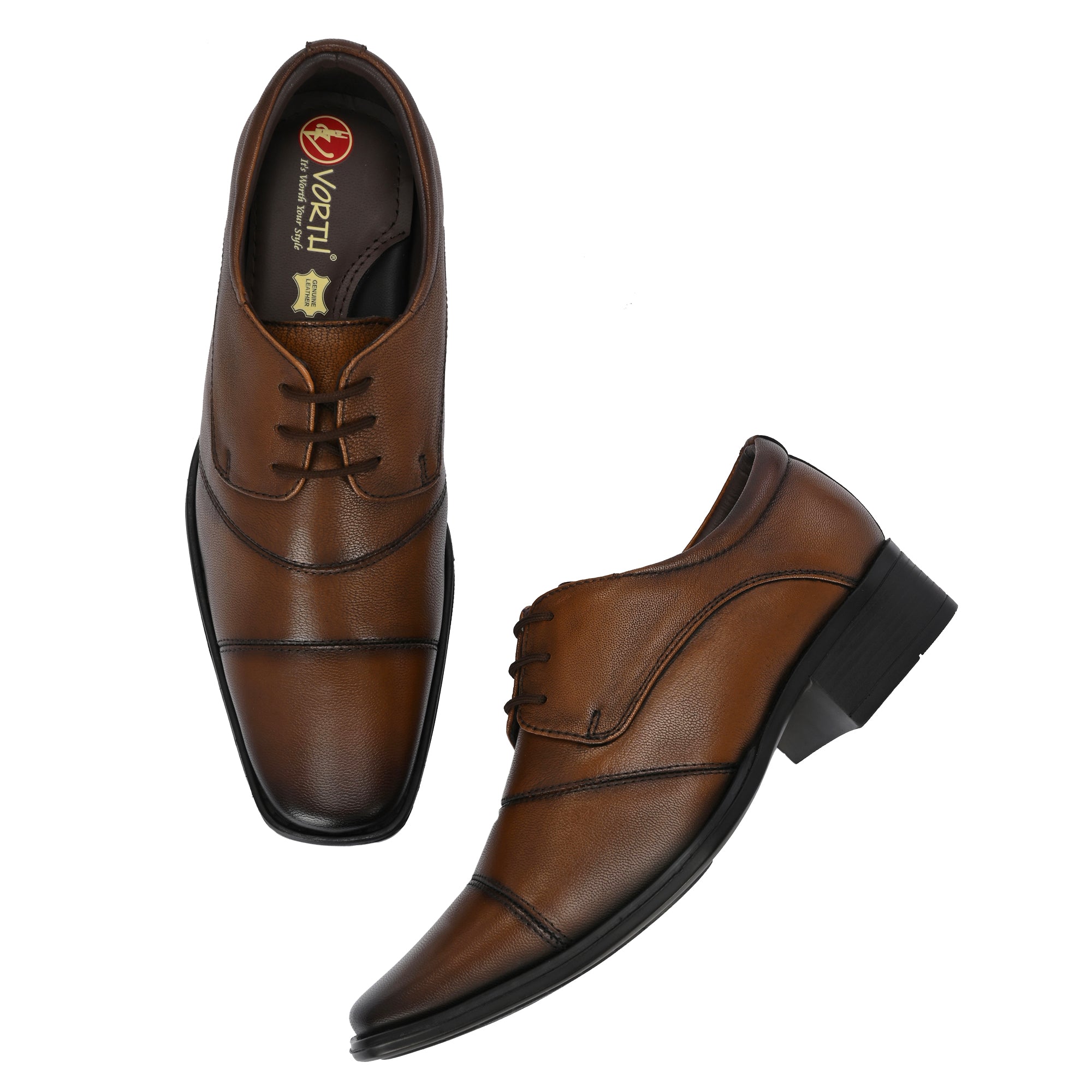 Tan Lace-Up Shoes For Men (44249) | Tan Leather Shoes Formal | Vorth
