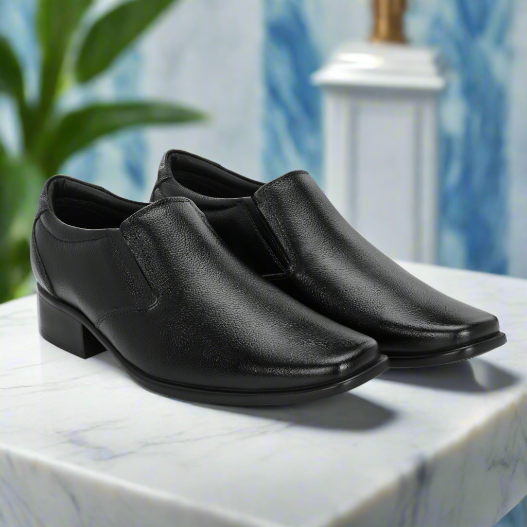 Comfortable High Heel Genuine Leather Black Slip on Shoes for Men | Vorth 1914401 Black
