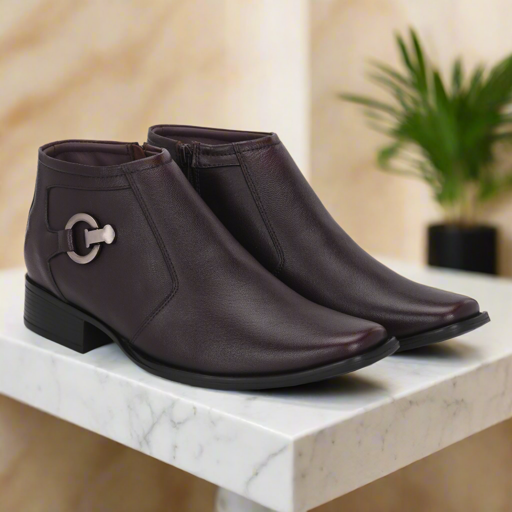 Stylish Genuine Leather Brown Ankle Length Shoes For Men | Semi Ankle Boots For Men Online | Vorth 44755 Brown Spl