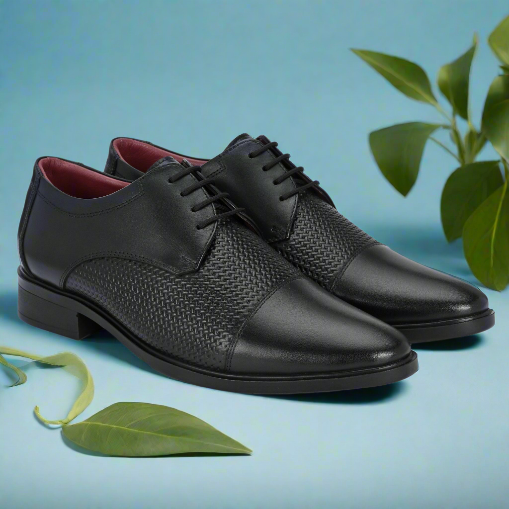 Stylish Black Lace-Up Shoes For Men (45155) | Genuine Leather Black Lace-up Formals | Vorth