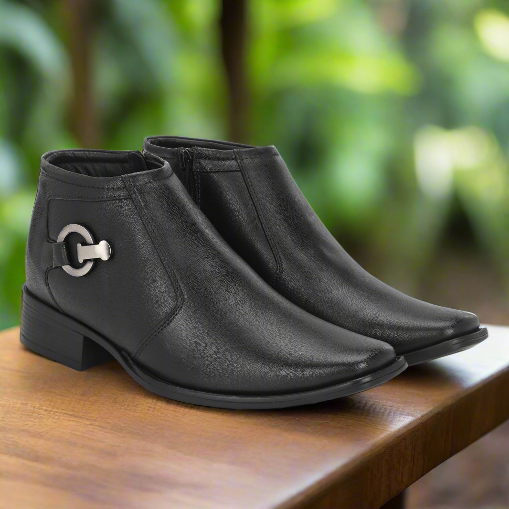 Genuine Leather Black Ankle Length Shoes For Men | Semi Ankle Boots For Men Online | Vorth 44755 Black