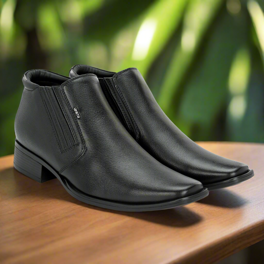 Stylish Men’s Ankle Boots | Premium Leather | Arch Support | High Heel Comfort | Black Fashion Boots | All-Day Wear | Vorth 44378 Black