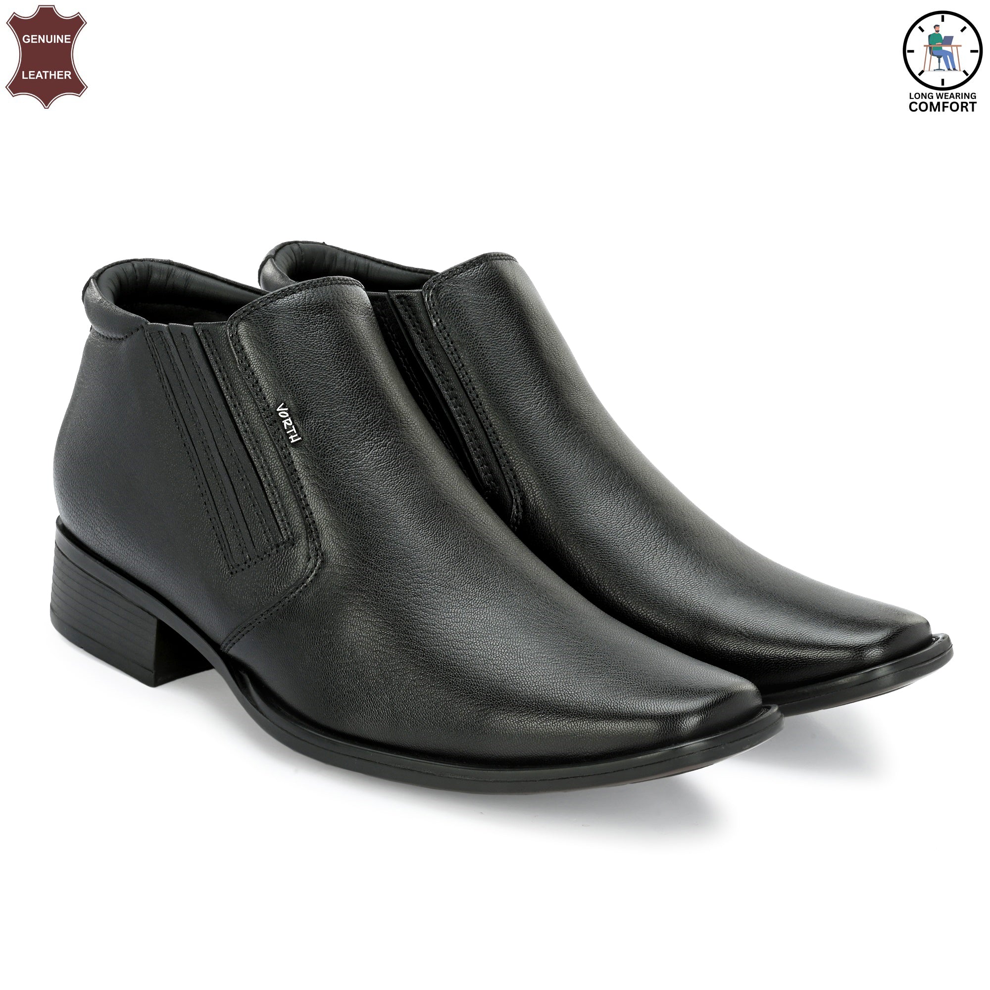 Stylish Menโs Ankle Boots | Premium Leather | Arch Support | High Heel Comfort | Black Fashion Boots | All-Day Wear | Vorth 44378 Black