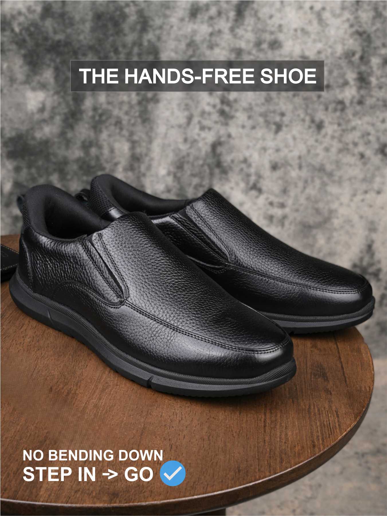 Hands-Free No Bend On-The-Go Sneakers | 12 Hours Comfort for Men | Vorth 19805 Black Leather Slip Ins Sneakers