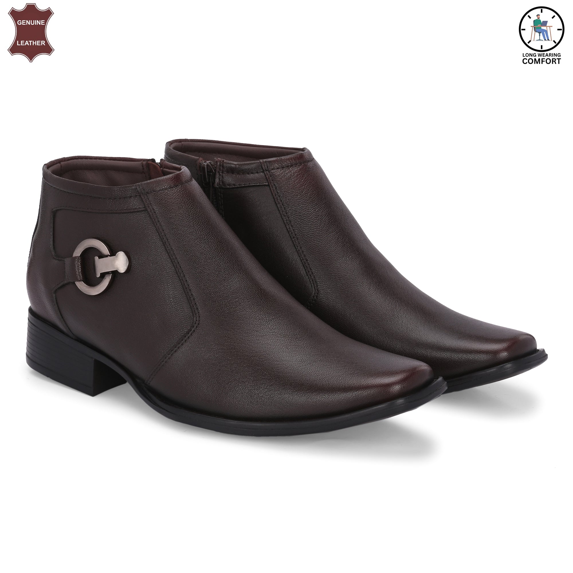 Stylish Genuine Leather Brown Ankle Length Shoes For Men Semi