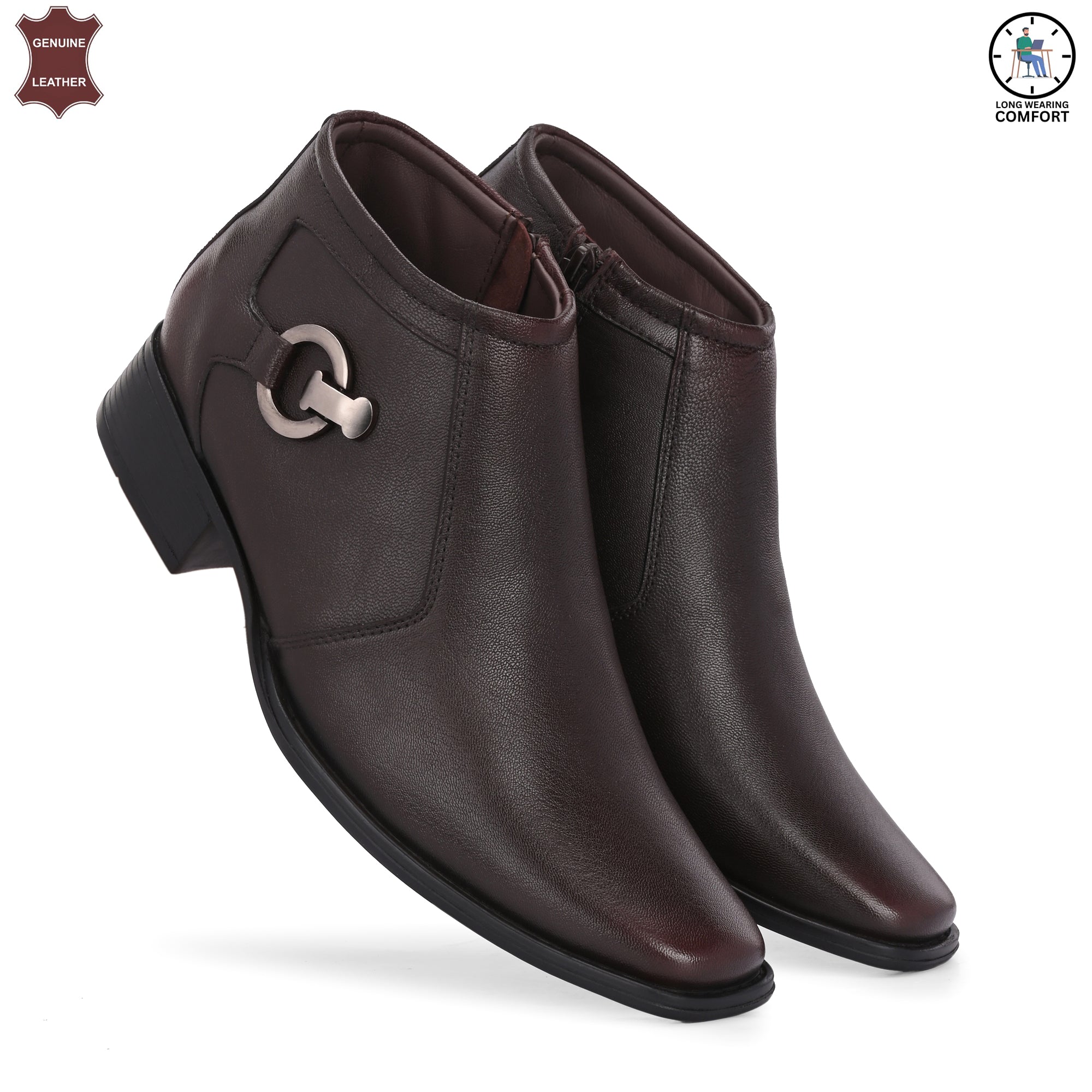 Stylish Genuine Leather Brown Ankle Length Shoes For Men | Semi Ankle Boots For Men Online | Vorth 44755 Brown Spl