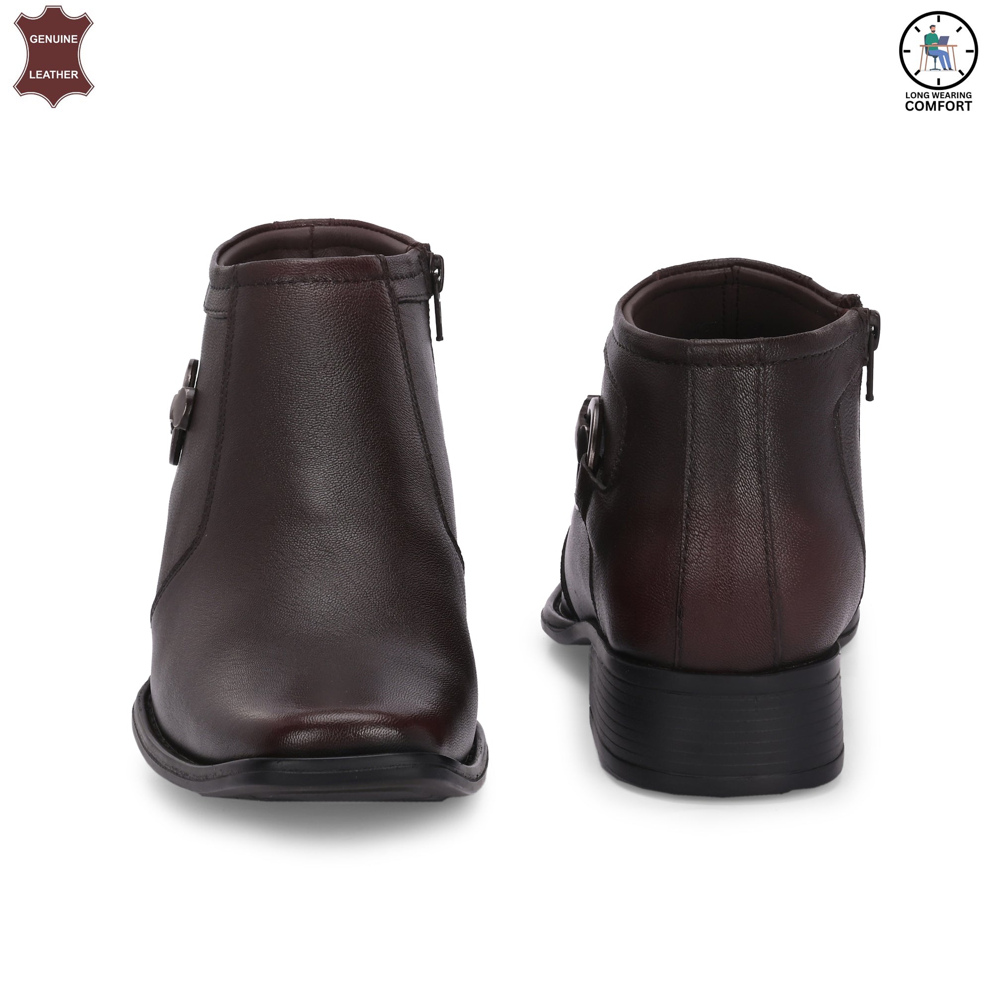 Stylish Genuine Leather Brown Ankle Length Shoes For Men | Semi Ankle Boots For Men Online | Vorth 44755 Brown Spl