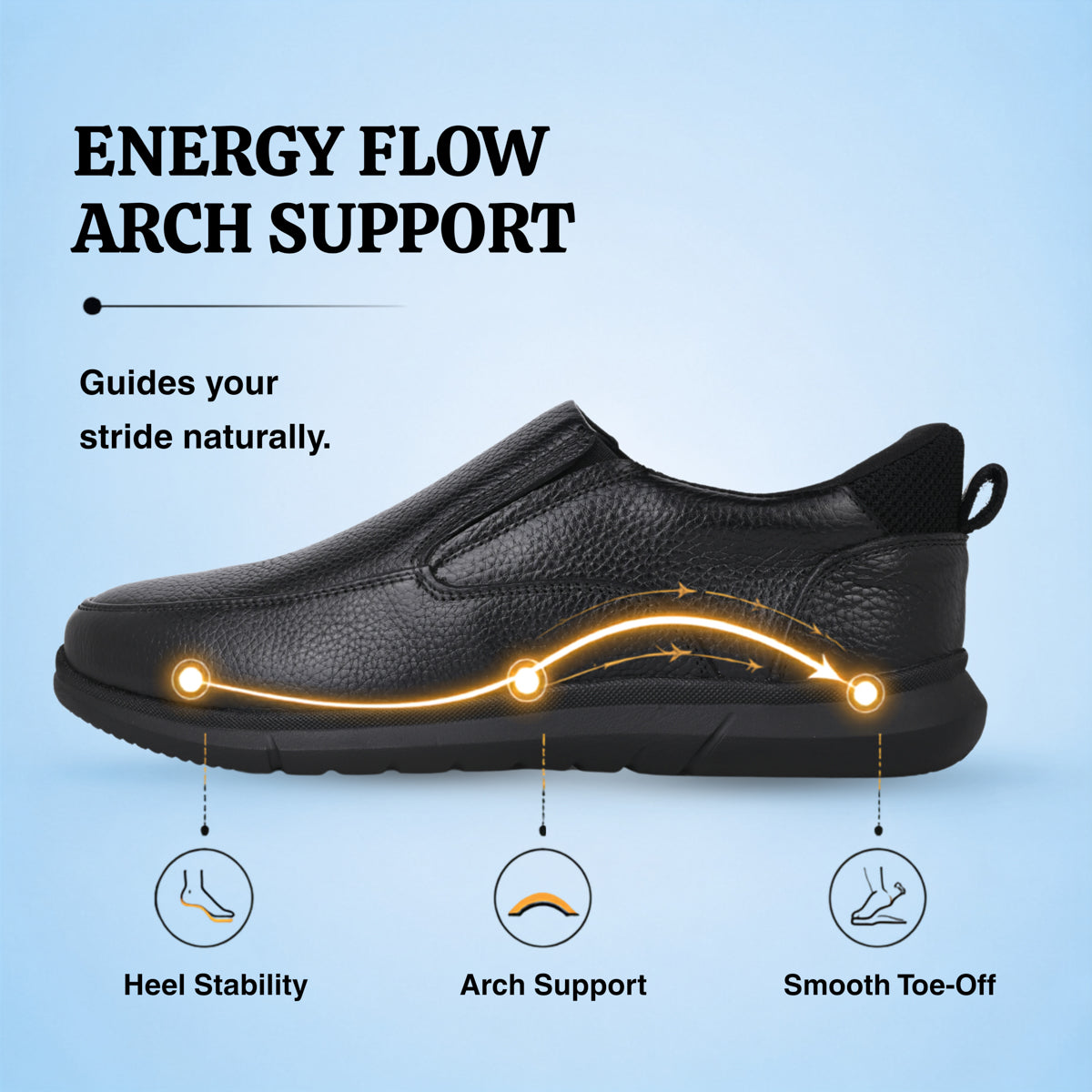 Hands-Free No Bend On-The-Go Sneakers | 12 Hours Comfort for Men | Vorth 19805 Black Leather Sneakers