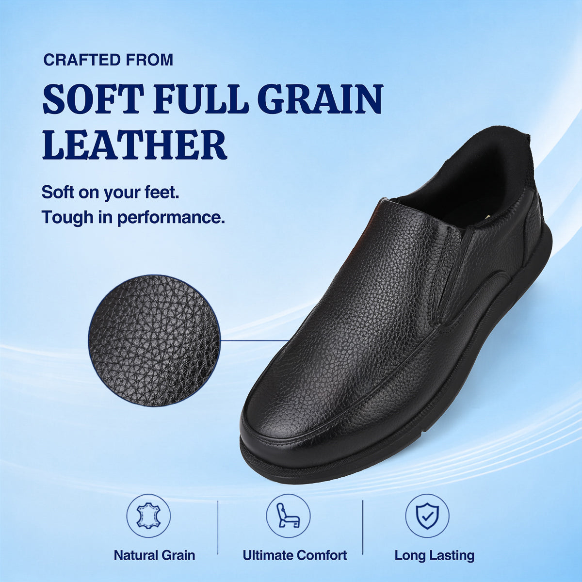 Hands-Free No Bend On-The-Go Sneakers | 12 Hours Comfort for Men | Vorth 19805 Black Leather Sneakers